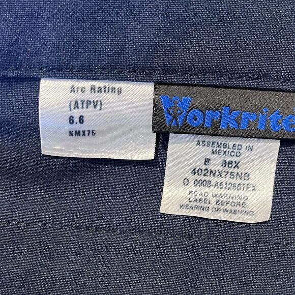Workrite FR 36x30 Navy Blue NX75NB HRC1 Benchmark Nomex Work Uniform Mens Pants - Picture 5 of 11